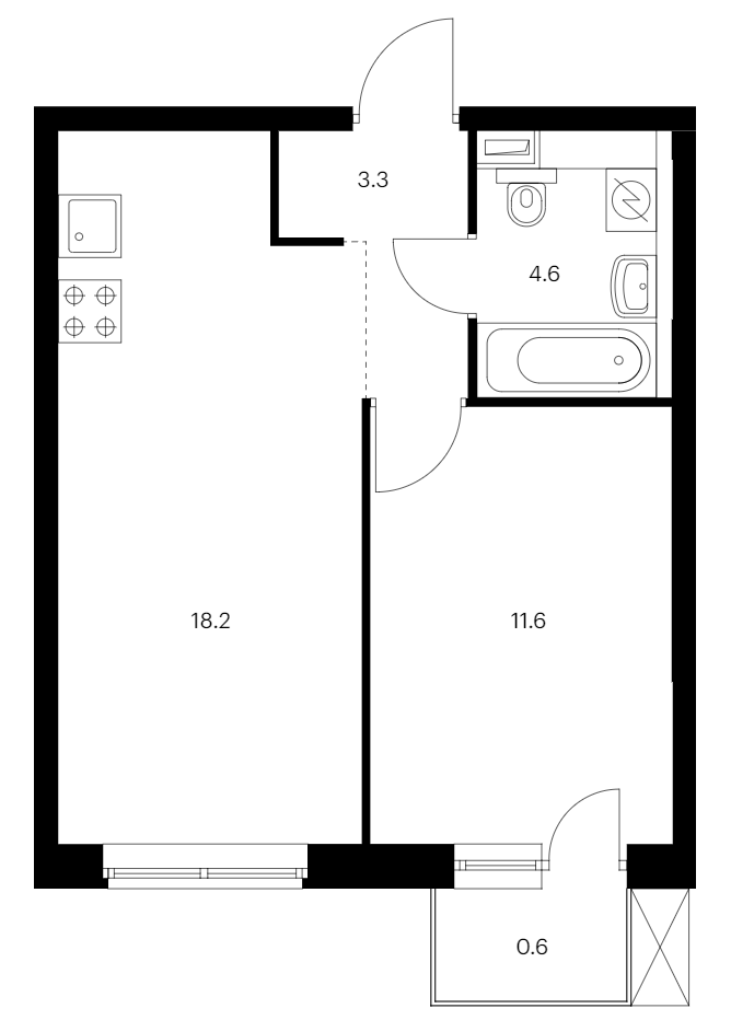 1-комнатная квартира 38.3 м², 2/12 эт., ЖК «Шкиперский 19»